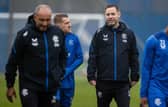 Rangers midfielder Steven Davis with manager Michael Beale at the club's training centre. (Photo by Craig Williamson / SNS Group)