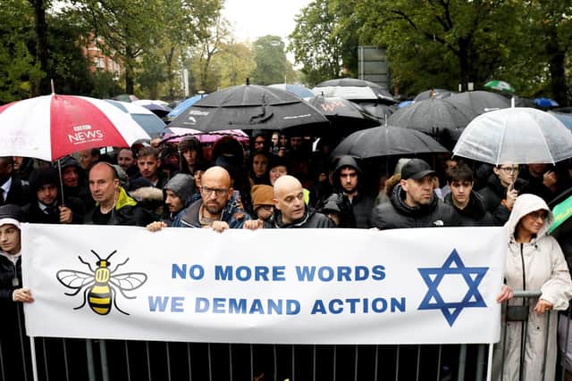 A vigil outside Heaton Park Hebrew Congregation Synagogue, Manchester. Picture: William Lailey/SWNS