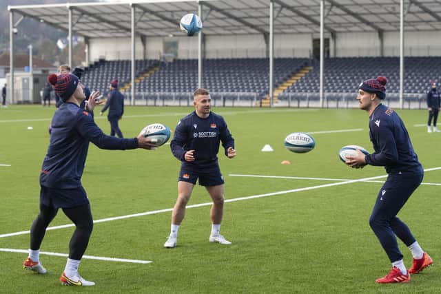 Damien Hoyland, Ben Vellacott and James Lang train with Edinburgh. (Photo by Mark Scates / SNS Group)