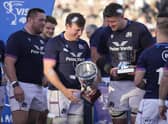 Hamish Watson, second from left, will take over the Scotland captaincy for the third Test from Grant Gilchrist, pictured beside him.  (Photo by Natacha Pisarenko/AP/Shutterstock)
