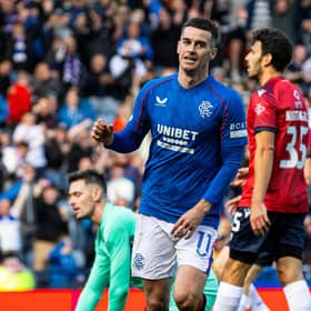 Attacking midfielder Tom Lawrence celebrates as he scores Rangers' fourth in the 6-0 win over Ross County at Hampden. (Photo by Alan Harvey / SNS Group)