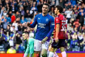 Attacking midfielder Tom Lawrence celebrates as he scores Rangers' fourth in the 6-0 win over Ross County at Hampden. (Photo by Alan Harvey / SNS Group)