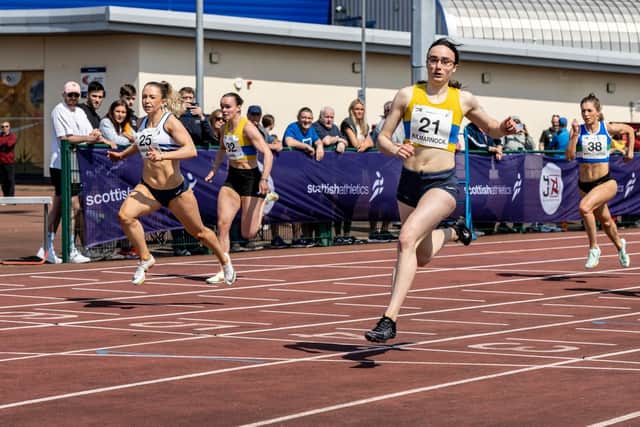 Sprinter Alyson Bell, pictured racing at Kilmarnock in Scottish Athletics National Open in May. Pic: Bobby Gavin.