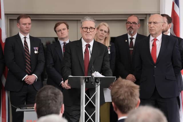 Labour Party leader Sir Keir Starmer and shadow defence secretary John Healey at the Fusilier Museum in Bury in Greater Manchester.