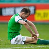 Hibs striker Christian Doidge shows his frustration after missing a chance during the Leith side's 2-0 league defeat at the hands of Motherwell. Photo by Mark Scates / SNS Group
