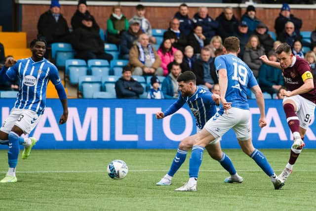 Lawrence Shankland fired Hearts in front with a pin point strike. (Photo by Mark Scates / SNS Group)