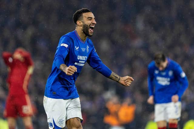 Connor Goldson shows his joy at winning the Viaplay Cup.