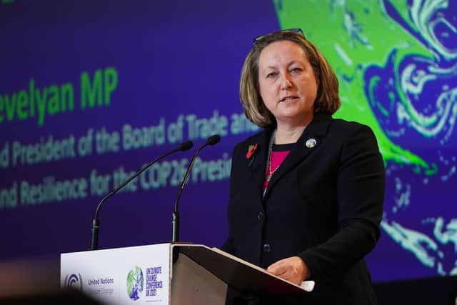 Anne-Marie Trevelyan addressing the COP26 climate change conference in Glasgow in November about gender equality while international trade secretary. Picture: Ian Forsyth/Getty Images