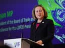 Anne-Marie Trevelyan addressing the COP26 climate change conference in Glasgow in November about gender equality while international trade secretary. Picture: Ian Forsyth/Getty Images