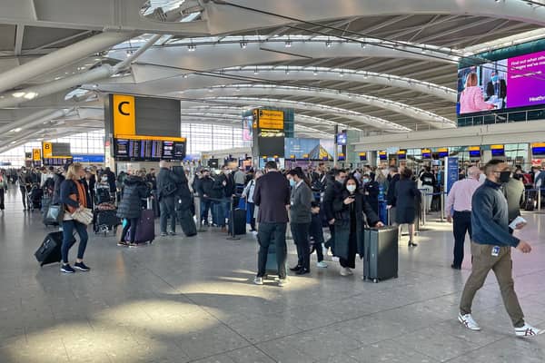 British Airways passengers in Heathrow Airport's Terminal 5 caught up in Saturday's disruption. Picture: Jonathan Brady/PA Wire