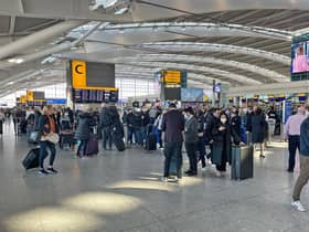 British Airways passengers in Heathrow Airport's Terminal 5 caught up in Saturday's disruption. Picture: Jonathan Brady/PA Wire