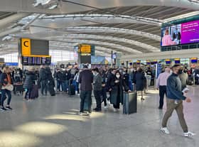 British Airways passengers in Heathrow Airport's Terminal 5 caught up in Saturday's disruption. Picture: Jonathan Brady/PA Wire