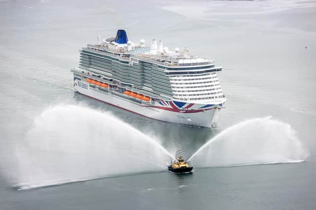 Britain’s largest and most environmentally-friendly cruise ship,  Iona, arrives into her home port of Southampton ahead of her naming ceremony