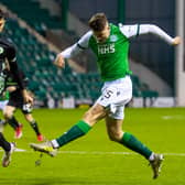 Kevin Nisbet scores to make it 2-0 to Hibs in their league match against Celtic at Easter Road.Photo  by Craig Foy/SNS Group