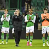 Hibs manager Nick Montgomery at full time after the 3-0 defeat to Rangers at Easter Road. (Photo by Rob Casey / SNS Group)