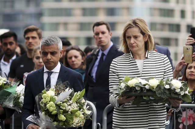 Labour's London mayor Sadiq Khan stands alongside the then Conservative Home Secretary Amber Rudd during a vigil for the victims of the London Bridge terror attacks, carried out by Islamists, in 2017 (Picture: Dan Kitwood/Getty Images)