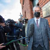 Edwin Poots, former leader of the Democratic Unionist Party (DUP), leaves the party headquarters in Belfast on Thursday (Getty Images)