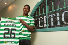 New Celtic signing Osaze Urhoghide is unveiled at Celtic Park. Picture: SNS