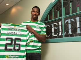 New Celtic signing Osaze Urhoghide is unveiled at Celtic Park. Picture: SNS