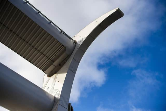 One of the gondolas above the Falkirk Wheel's axle. (Photo by Lisa Ferguson/The Scotsman)