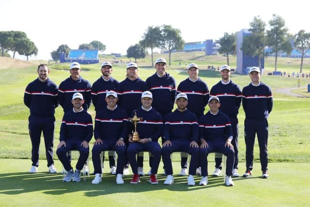Team USA pose for a picture ahead of the 44th  Ryder Cup at Marco Simone Golf Club in Rome. Picture: Jamie Squire/Getty Images.