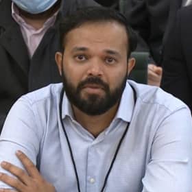 Screen grab from Parliament TV of former cricketer Azeem Rafiq crying as he gives evidence at the inquiry into racism he suffered at Yorkshire County Cricket Club, at the Digital, Culture, Media and Sport (DCMS) committee on sport governance at Portcullis House in London.