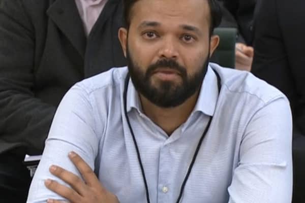 Screen grab from Parliament TV of former cricketer Azeem Rafiq crying as he gives evidence at the inquiry into racism he suffered at Yorkshire County Cricket Club, at the Digital, Culture, Media and Sport (DCMS) committee on sport governance at Portcullis House in London.