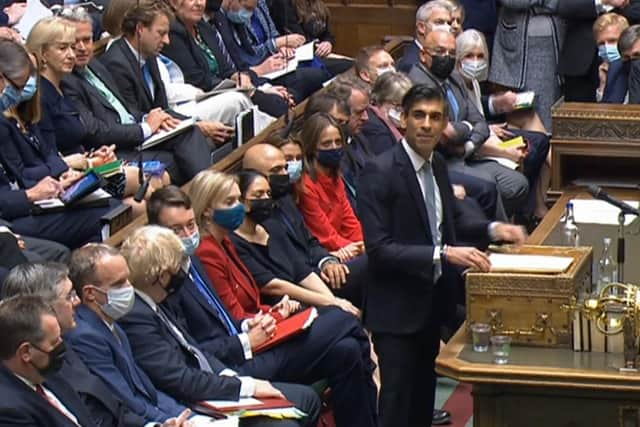 Chancellor of the Exchequer Rishi Sunak delivering his Budget to the House of Commons in London yesterday.