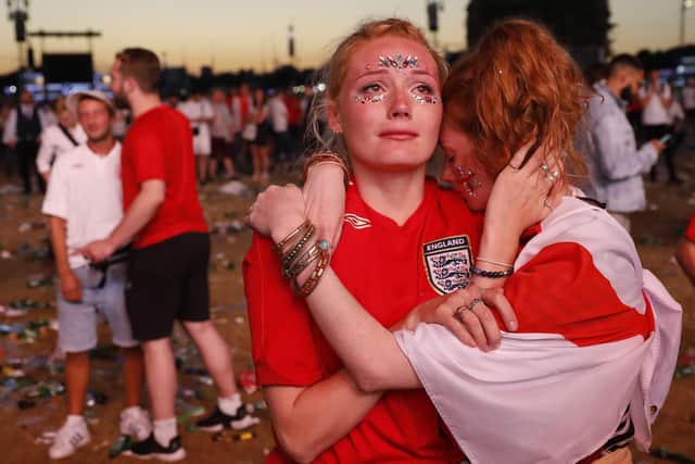 England fans mourn their last World Cup exit at a Hyde Park fanzone. Scotland accommodating 6,000 Euros supporters at Glasgow Green has caused controversy.