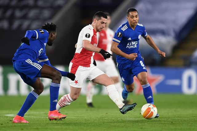 Slavia Prague winger Nicolae Stanciu, a Romanian international team-mate of Rangers' Ianis Hagi, in action during the Czech champions' Europa League win at Leicester City. (Photo by Michael Regan/Getty Images)