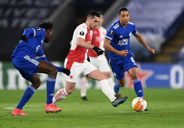 Slavia Prague winger Nicolae Stanciu, a Romanian international team-mate of Rangers' Ianis Hagi, in action during the Czech champions' Europa League win at Leicester City. (Photo by Michael Regan/Getty Images)