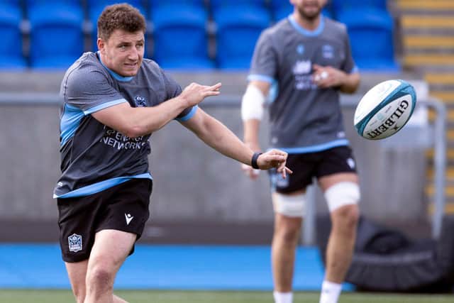 Duncan Weir during a training at Scotstoun. Glasgow Warriors are hopeful he'll be fit to play on Saturday. Picture: Alan Harvey/SNS