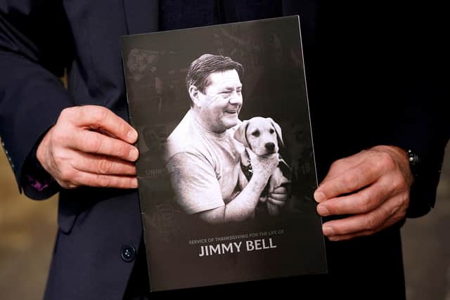 The order of service featured a photograph of Jimmy Bell and his pet Labrador, Fergie - named after former Rangers captain Barry Ferguson