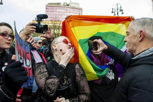 Trans rights' activists at George Square in Glasgow. Picture: Lisa Ferguson