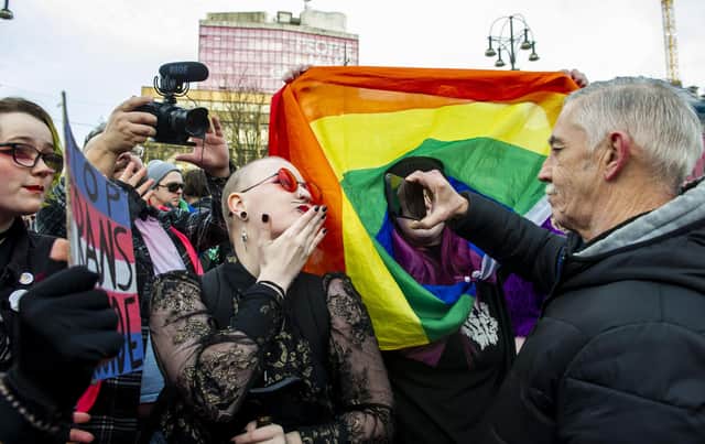 Trans rights' activists at George Square in Glasgow. Picture: Lisa Ferguson