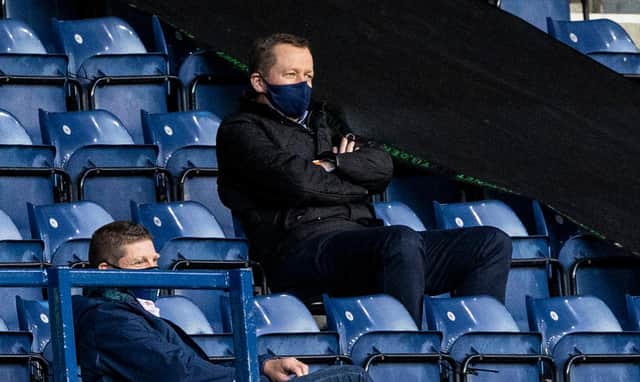 National Clinical Director of the Scottish Government Jason Leitch watches on with then SRU CEO Dominic McKay at BT Murrayfield.