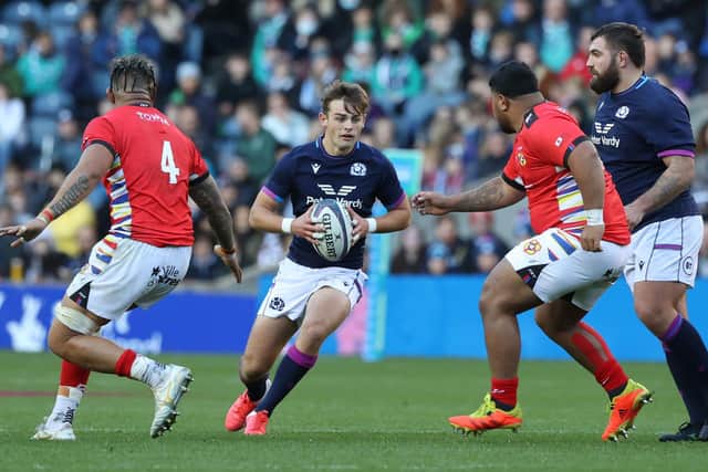 Ross Thompson in action against Tonga on his Scotland debut last month. (Photo by Craig Williamson / SNS Group)