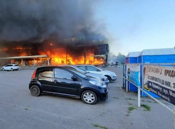 Firefightersbattle a blaze in a mall hit by a Russian missile strike in the eastern Ukrainian city of Kremenchuk, killing at least two and injuring dozens more, Ukraine's President said.