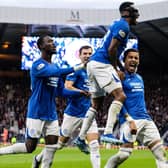 James Tavernier celebrates opening the scoring for Rangers against Hearts at Hampden.