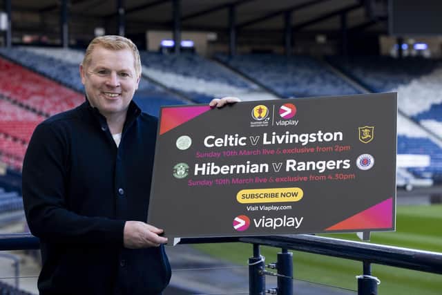 Neil Lennon was promoting Viaplay’s live and exclusive coverage of Celtic v Livingston and Hibernian v Rangers on Sunday. Viaplay is available to stream from viaplay.com or via your TV provider on Sky, Virgin TV and Amazon Prime as an add-on subscription.  (Photo by Craig Foy / SNS Group)