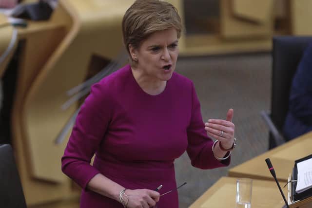 Nicola Sturgeon responds during First Minister's Questions at the Scottish Parliament