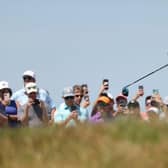 Rory McIlroy is the centre of attention with fans during a practice round prior to the 2021 PGA Championship at Kiawah Island Resort's Ocean Course in South Carolina. Picture: Patrick Smith/Getty Images