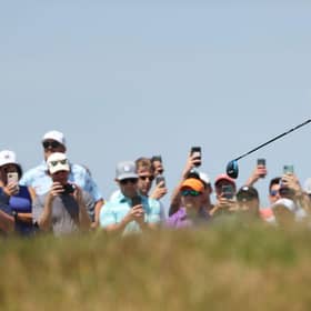 Rory McIlroy is the centre of attention with fans during a practice round prior to the 2021 PGA Championship at Kiawah Island Resort's Ocean Course in South Carolina. Picture: Patrick Smith/Getty Images