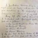 Jane Haining's handwritten will.