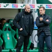 Hibs manager Shaun Maloney with coach David Gray.  (Photo by Ross Parker / SNS Group)