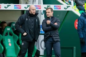 Hibs manager Shaun Maloney with coach David Gray.  (Photo by Ross Parker / SNS Group)