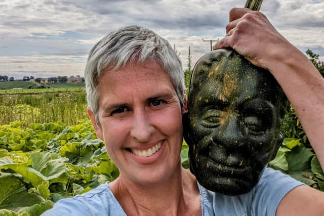 Jenny Fyall is delighted with the pumpkin, which was created using a special mould