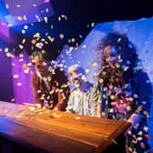 Christopher Jordan-Marshall, Gavin Whitworth and Emma Mullen in A History of Paper at the Traverse.