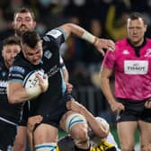 Glasgow's Jack Dempsey runs with the ball during the European Rugby Champions Cup clash with La Rochelle.