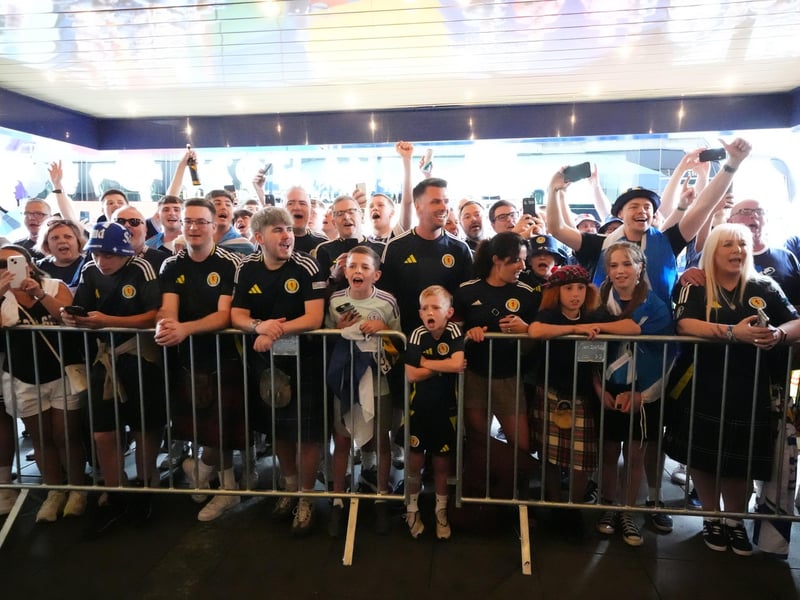 Scotland fans outside the team hotel in Stuttgart ahead of their Euro 2024 group A game against Hungary this evening